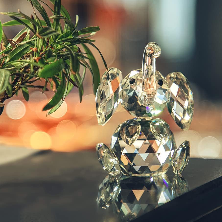 H&D Niedliche Elefanten-Figur, aus geschliffenem Glas, Ornament, Tier-Sammelstück Transparent, Trans