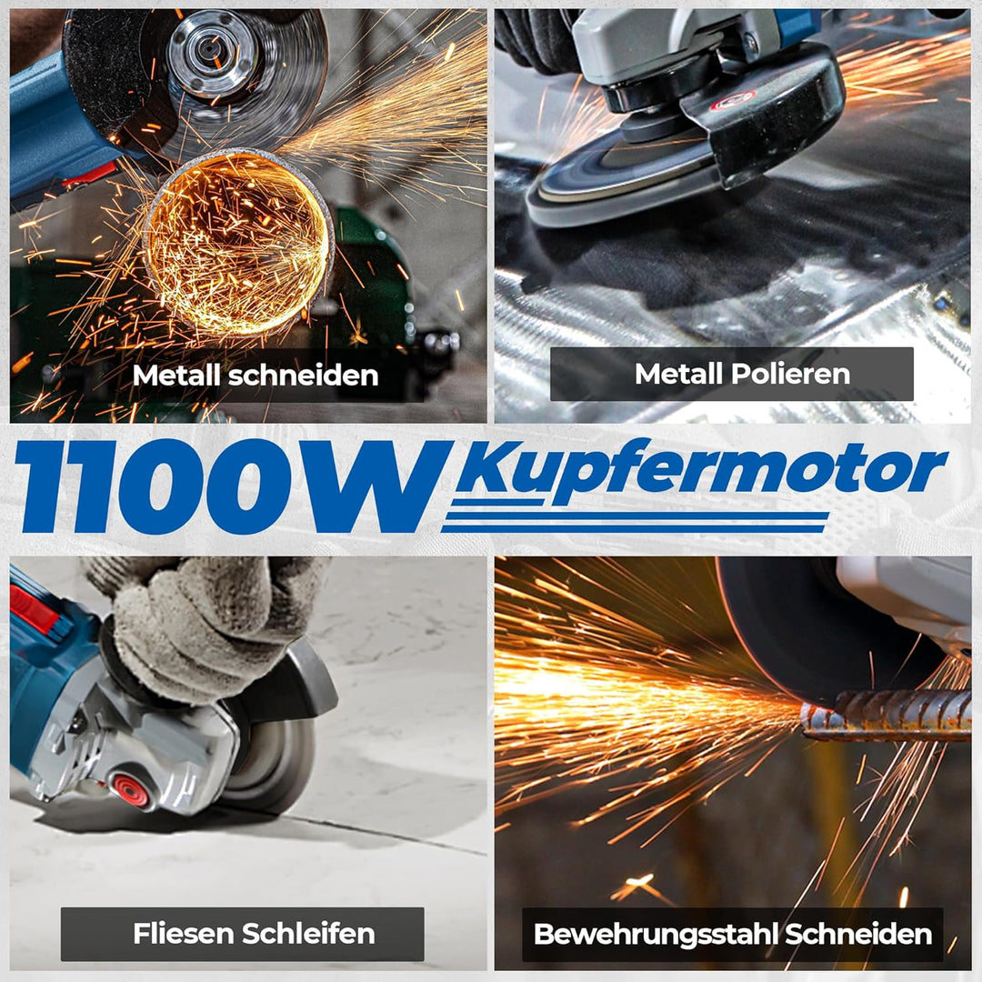 DongCheng Winkelschleifer 1100W, 125mm, Leerlaufdrehzahl:11.800min-1, Schnellverschlussabdeckung, Zu