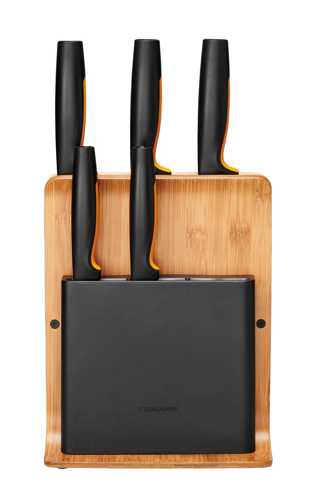Fiskars Bambus Design-Messerblock mit 5 Messern, Functional Form, Inklusive Gemüsemesser, Tomatenmes