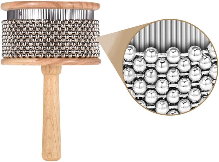 Heysland Cabasa-Percussion-Musikinstrument aus Holz, Metallperlenkette und Zylinder, Pop-Hand-Shaker