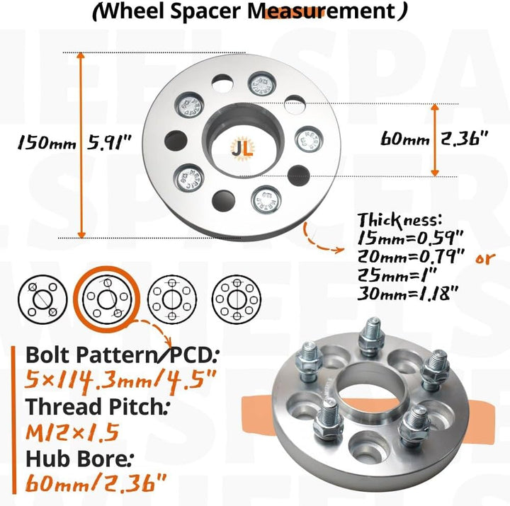 JINGLING KJ 5 Lug Spurverbreiterungen PCD 5 x 114,3 Nabenbohrung 60 mm geschmiedet 2 Stück Thickness