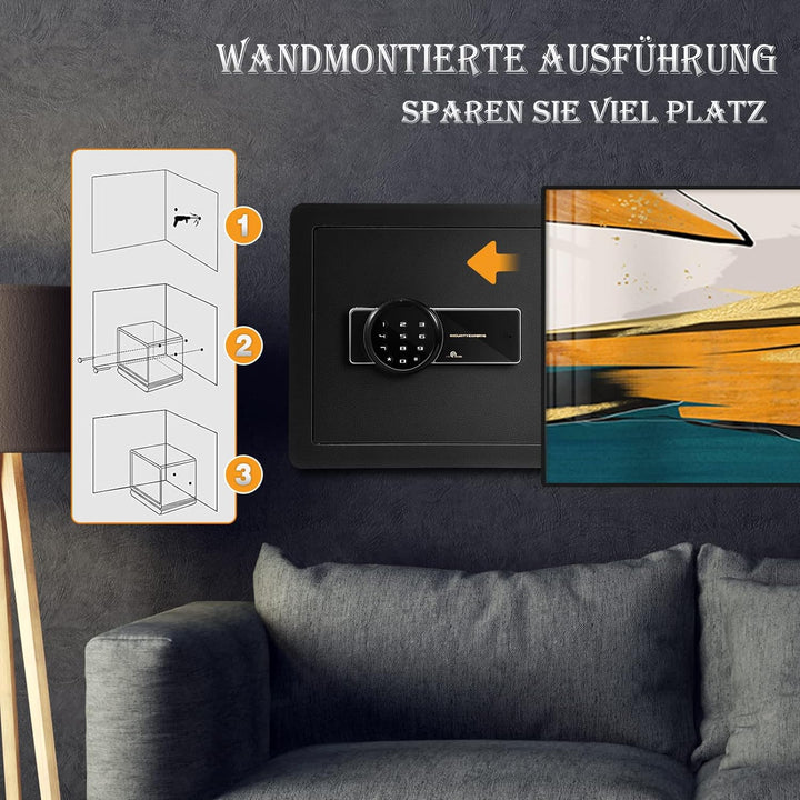 GOPLUS Elektronischer Safe, Feuerfester Möbeltresor mit Zahlenschloss, Schlüssel & Alarmsystem, Wand