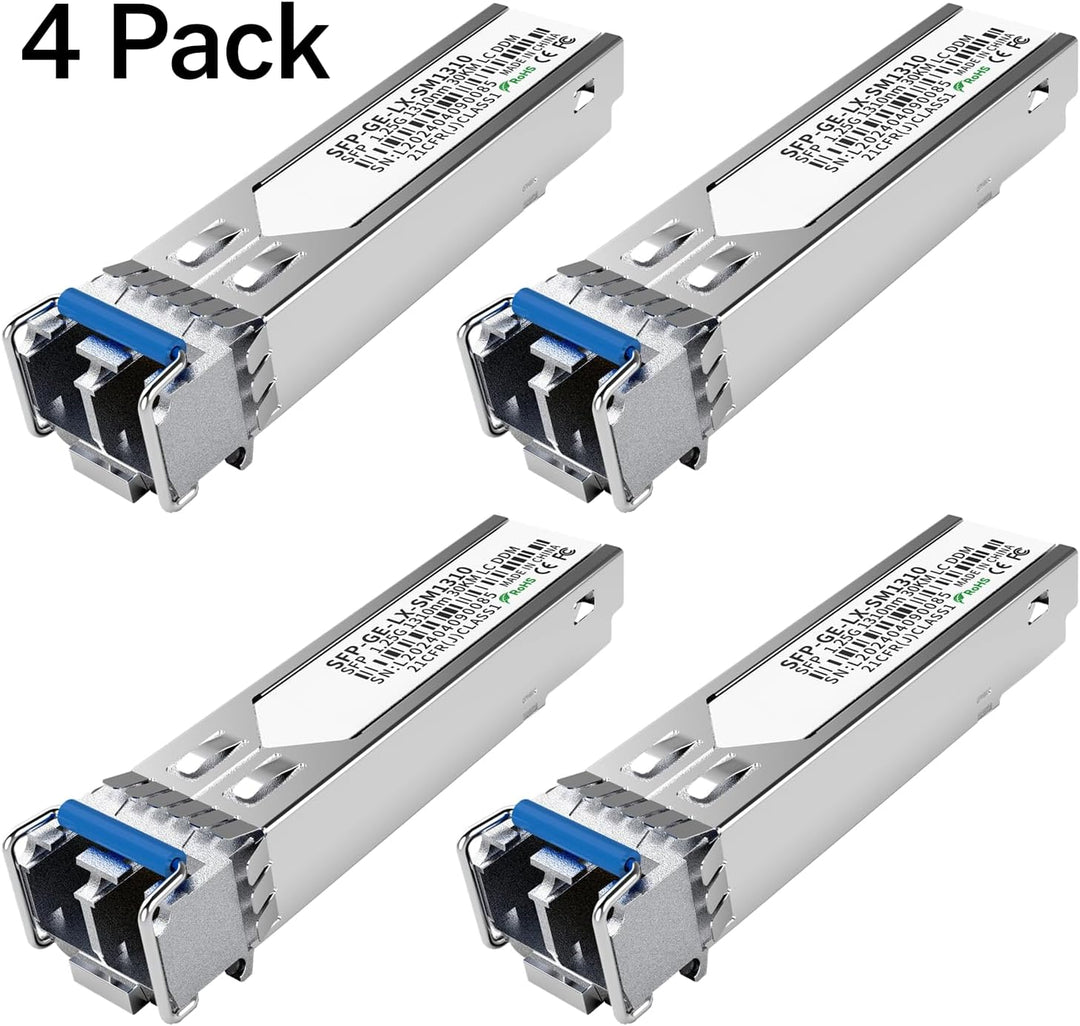 4er-Pack 1.25G SFP LC Modul 1000Base-LX Singlemode Transceiver (SMF, 1310nm, 20km, DDM) – Kompatibel