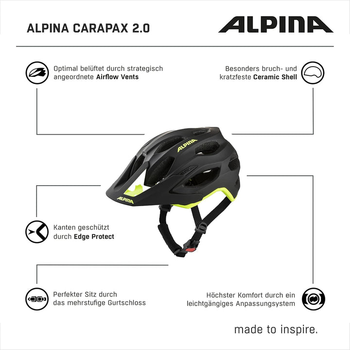 ALPINA Unisex - Erwachsene, CARAPAX 2.0 Fahrradhelm, black-red, 52-57 cm black-neon yellow matt 52-5