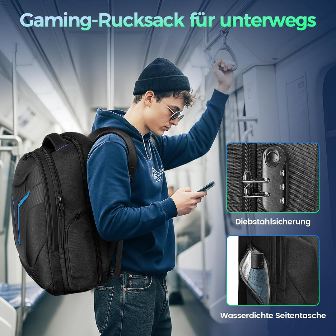 MATEIN Laptop Rucksack Herren 18 Zoll, Gaming Laptop Rucksack Zahlenschloss | Rucksack Herren Gross