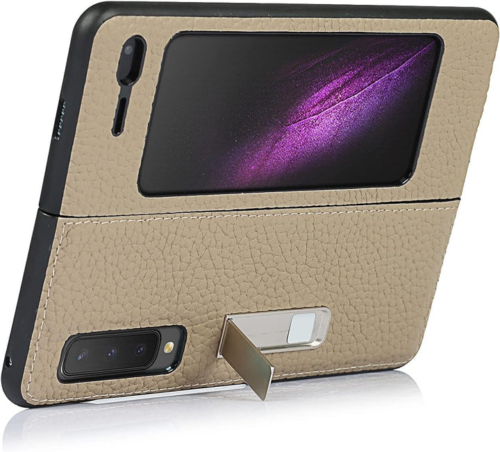 Handyhülle für Samsung Galaxy Fold, Ultradünn Luxus Litchi Korn Echtes Leder Hüllen mit Standfunktio