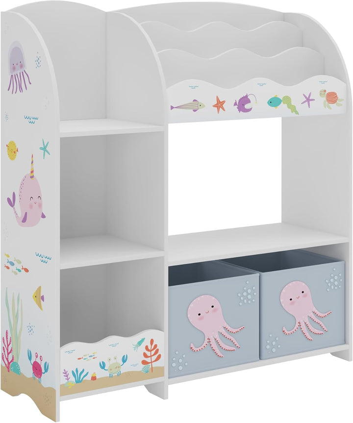 [en.casa] Kinderregal Lysekil Bücherregal für Kinder mit 2 Aufbewahrungsboxen Spielzeugregal 100 x 9