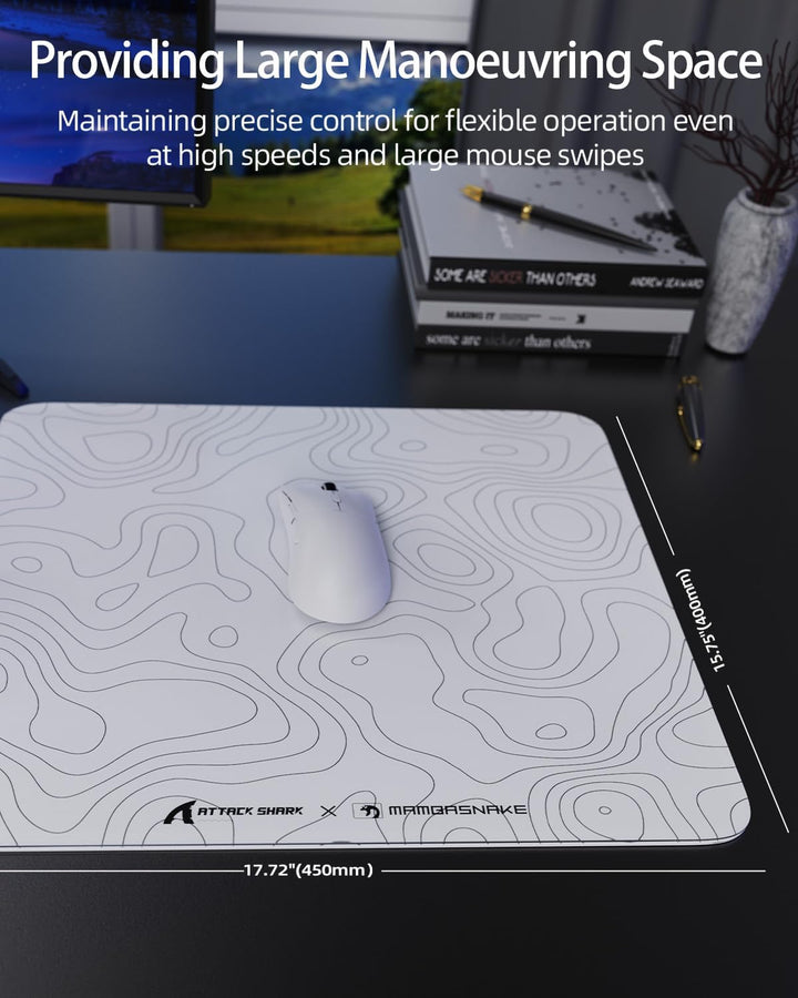 MAMBASNAKE x ATTACK SHARK CM05 Contour Glass Hard Gaming Mousepad,Nano-Micro-Etched Texture,Smooth G