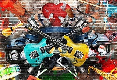 Renaiss 2.7x1.8m Graffiti Gitarre Hintergrund Graffiti Brick Wall Fotografie Hintergrund 80S 90S Roc