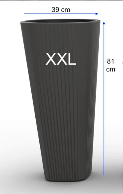 Blumenkübel Slim Rund Blumentopf Pflanzkübel mit Herausnehmbaren Einsatz Dekorativ Grösse XXL Anthra