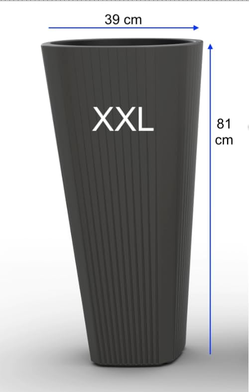 Blumenkübel Slim Rund Blumentopf Pflanzkübel mit Herausnehmbaren Einsatz Dekorativ Grösse XXL Anthra
