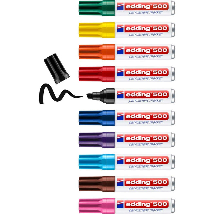 edding 500 Permanentmarker - mehrfarbig - 10 Stifte - Keil-Spitze 2-7 mm - wasserfest, schnell-trock