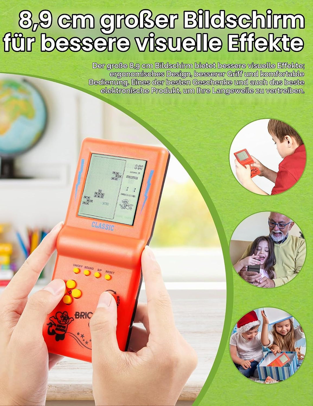 HLF 3,5-Zoll-Grossbild-Ziegel Spielkonsole Baustein Spiel Renn- / Panzerspiel eingebaute 23 Klassisc