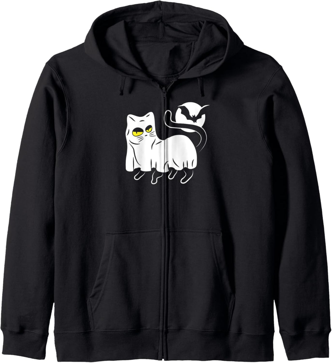Halloween Cat in Ghost Costume with Bat and Moon Kapuzenjacke