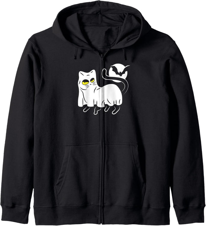 Halloween Cat in Ghost Costume with Bat and Moon Kapuzenjacke