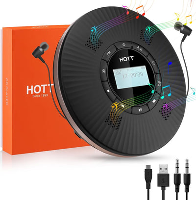 HOTT CD Player Tragbar Bluetooth CD-Player mit 4 Lautsprecher und FM-Transmitter, Tragbarer CD Playe
