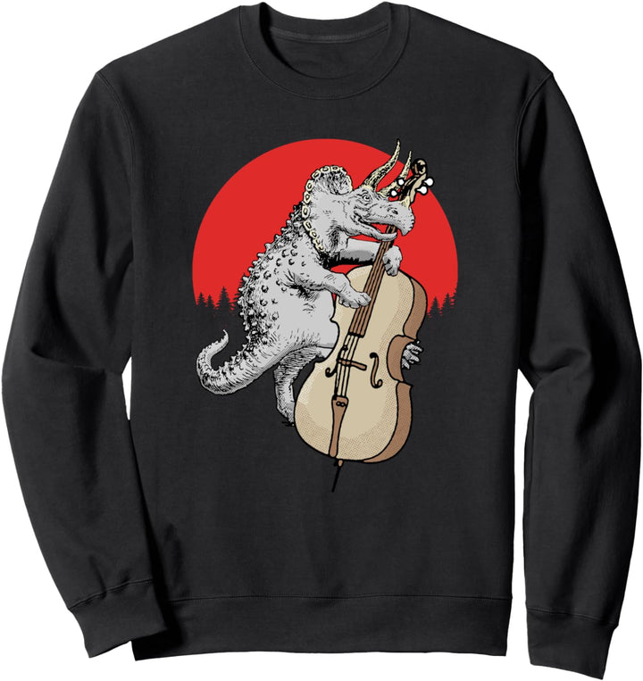 Bassasaurus! Funny Triceratops Dinosaur Stand Up Double Bass Sweatshirt