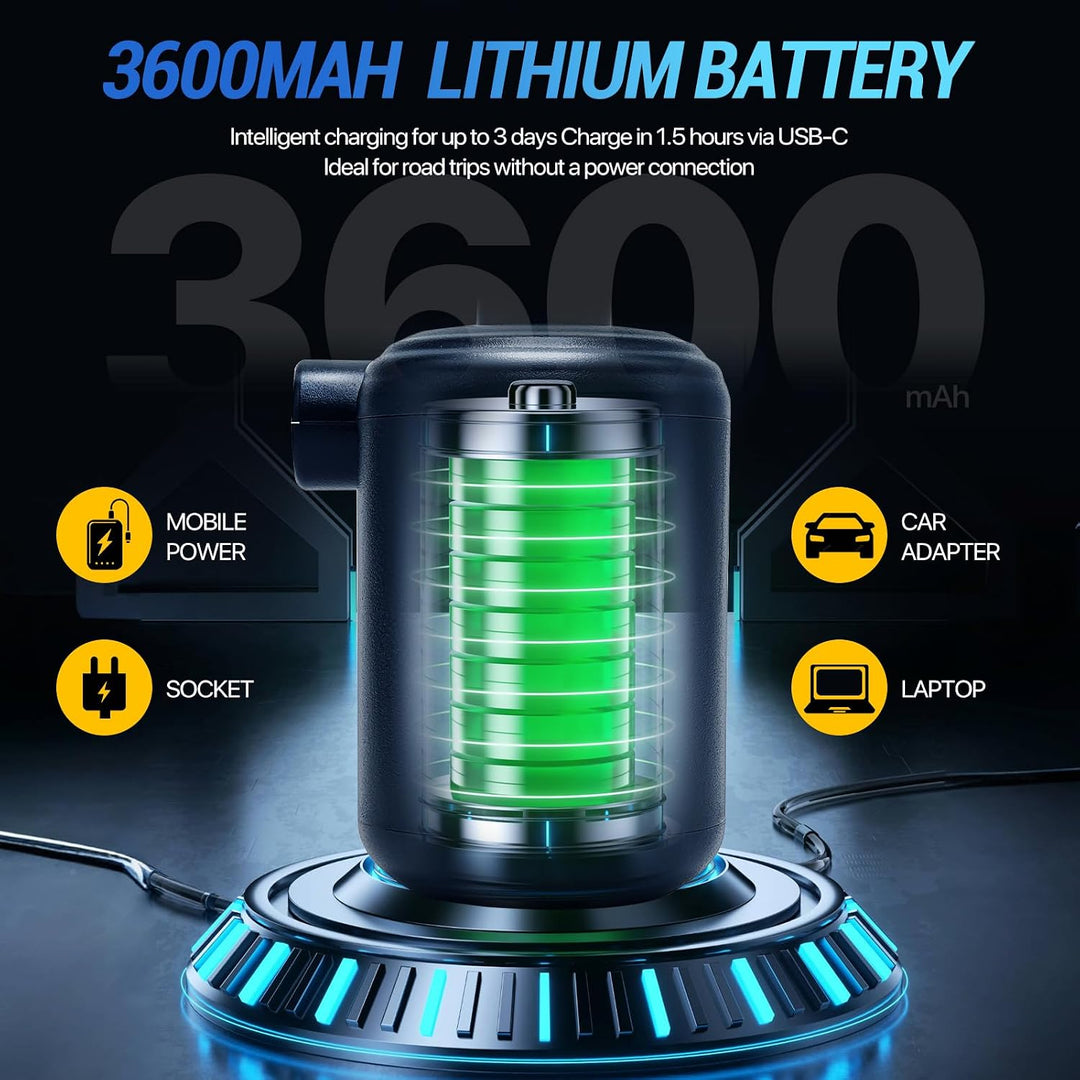 Elektrische Luftpumpe, 3600mAh USB-Ladebare Akku-Pumpe, Mini Luftpumpe Elektrisch Inflator, 280L/Min