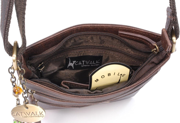 Catwalk Collection Handbags - Leder - Klein Umhängetasche Messenger/Schultertasche - iPhone Kindle -