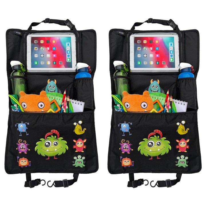 HECKBO 2x Kinder Auto Organizer mit verstellbarer Tablet Tasche mit Touch Folie für bis 20" – Monste