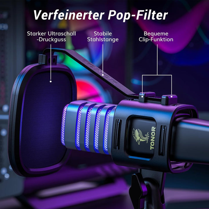 TONOR Gaming USB Mikrofon PC RGB Microphone Streaming Podcast Studio Nierencharakteristik Kondensato
