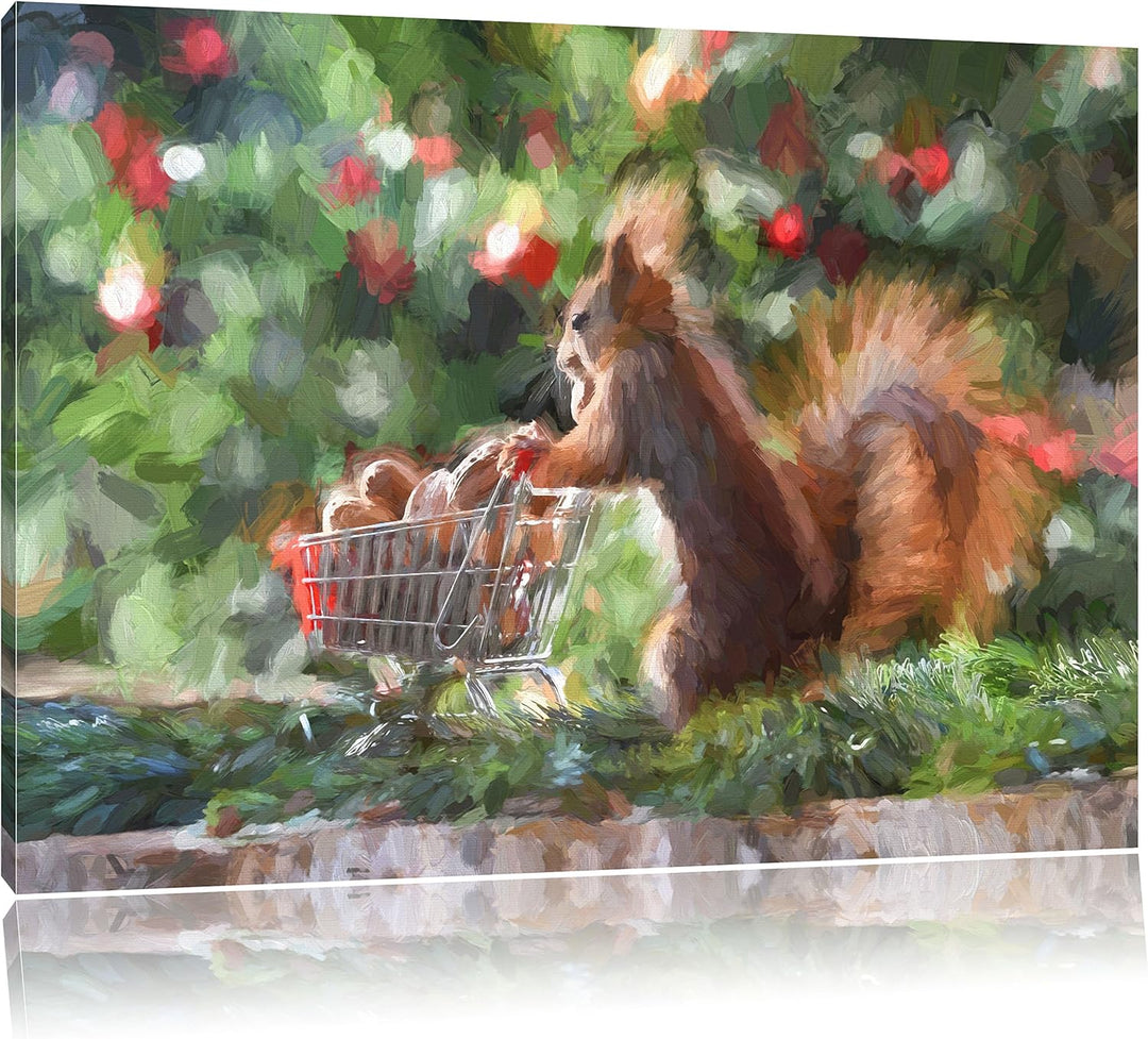 Pixxprint Eichhörnchen als Leinwandbild/Grösse: 100x70 / Wandbild/Kunstdruck/fertig bespannt, 100x70