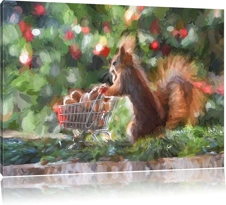 Pixxprint Eichhörnchen als Leinwandbild/Grösse: 100x70 / Wandbild/Kunstdruck/fertig bespannt, 100x70