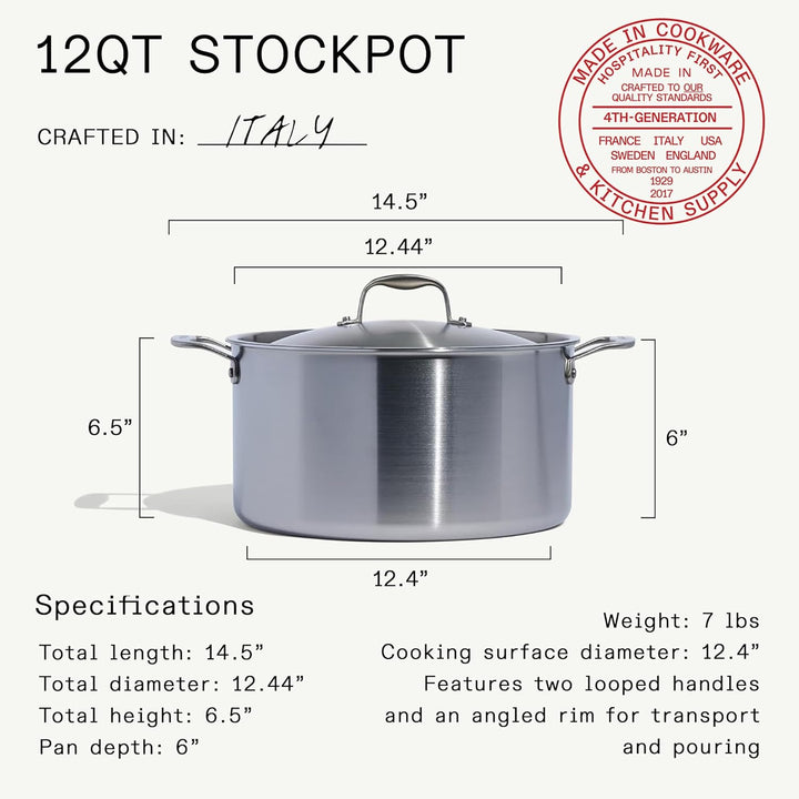Made In Cookware – 11,36 l Suppentopf aus Edelstahl mit Deckel – 5-lagige Edelstahlbeschichtung – Pr