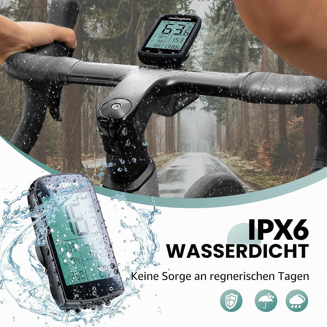 ROCKBROS Fahrradcomputer Kabellos GPS IPX6 wasserdichte Fahrrad Tachometer und Kilometerzähler mit 2