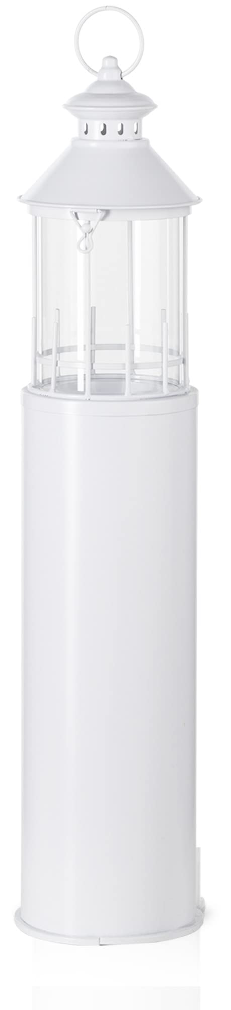 KHG Laterne Leuchtturm 72 cm aus Metall/Glas in weiss, Kerzenständer, Kerzenhalter, Outdoor und Indo