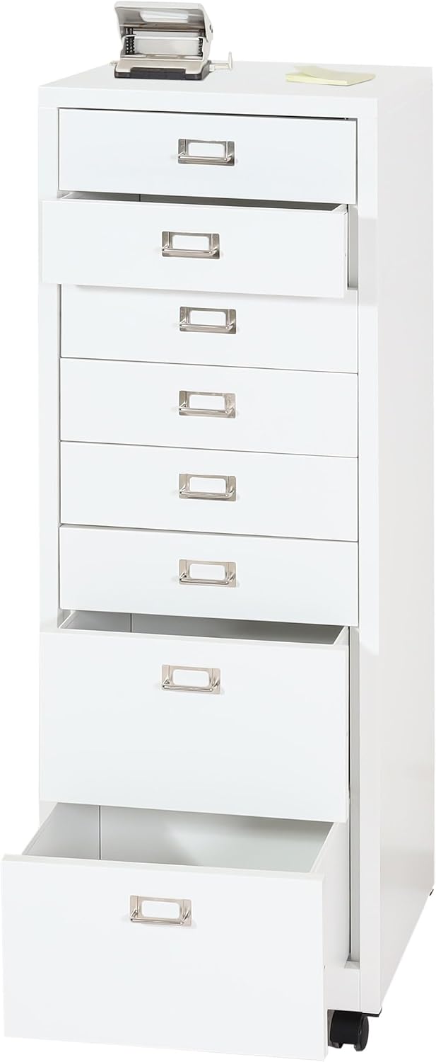 PROREGAL Rollcontainer, HxBxT 115x40x41 cm, Metall 8 Schubladen, Weiss, Schubladenschrank Stahlschra