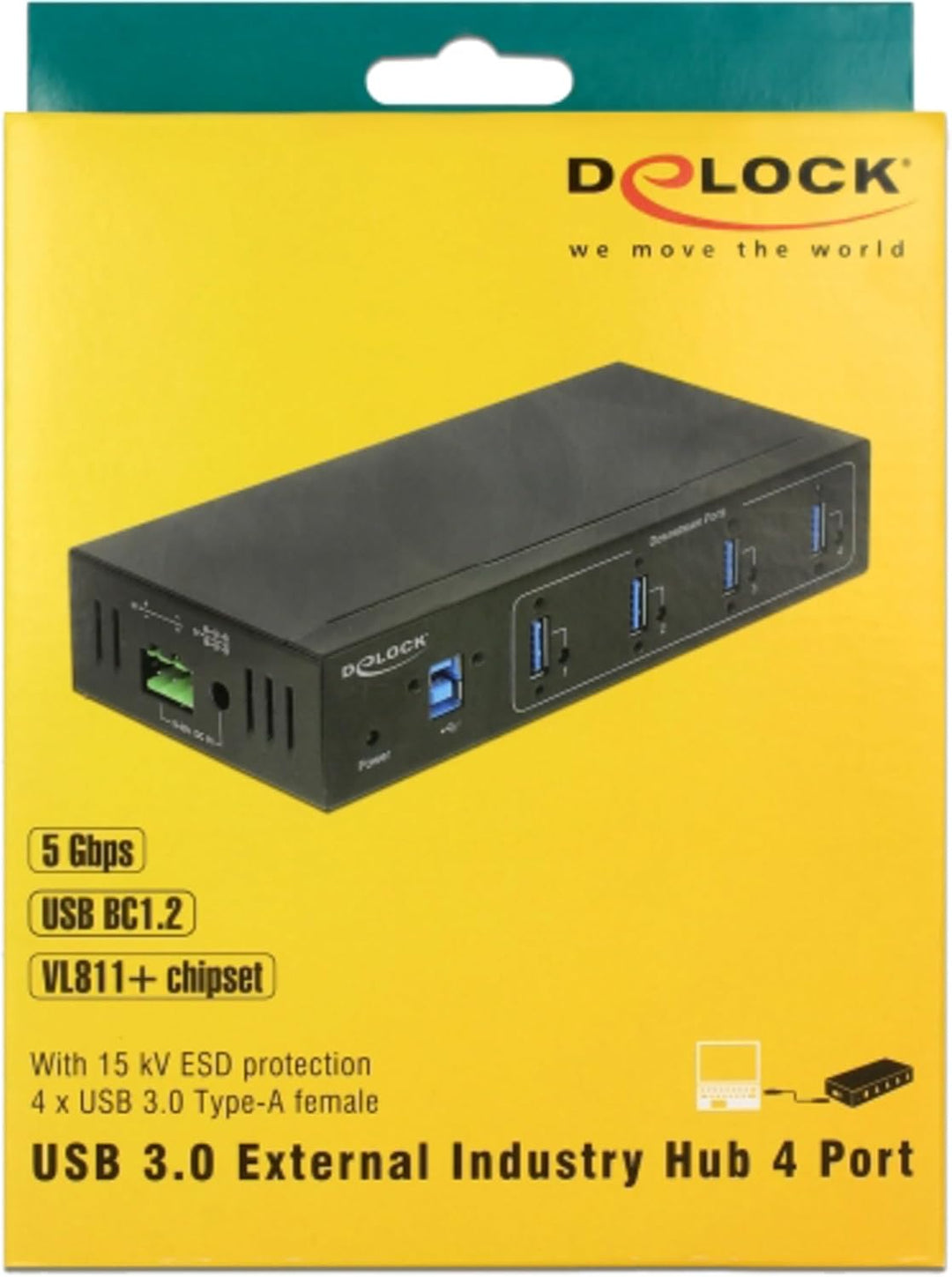 Delock 63309 Externer Industrie Hub 4 x USB 3 Typ-A mit 15 kV ESD Schutz