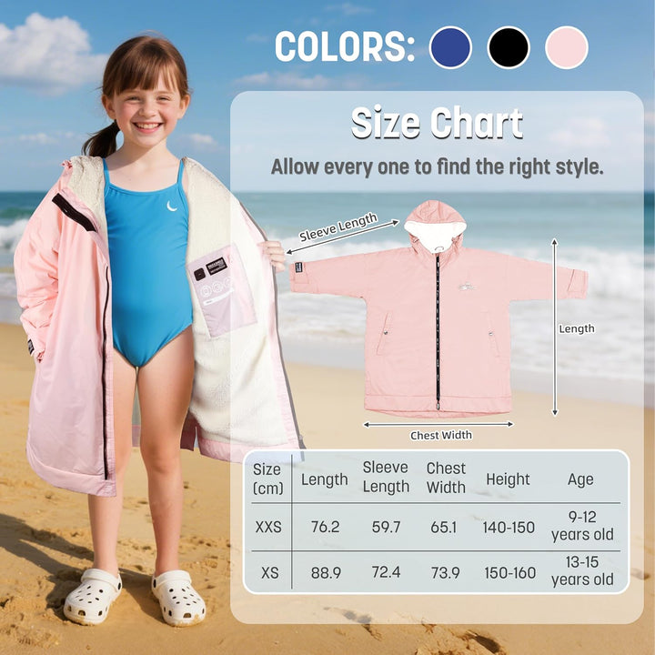 Catalonia Classy Wickelmantel Wasserdicht für Kinder, Wärmemantel Schwimmen mit Sherpa-Futter, Surf