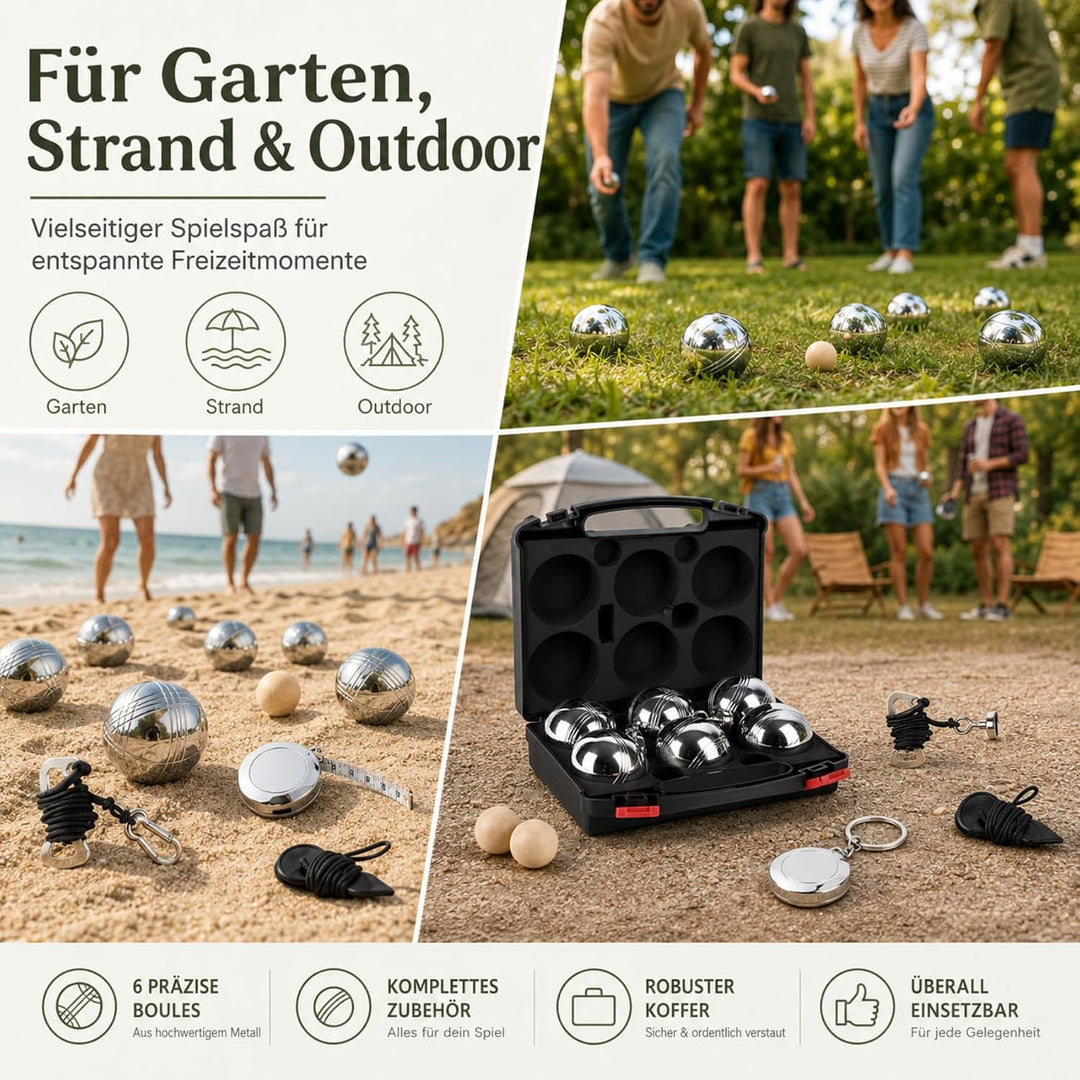 Personalisierte Boule Kugeln mit Gravur, 6er Petanque/Boccia Set mit Wunschtext & Logo, Individuelle
