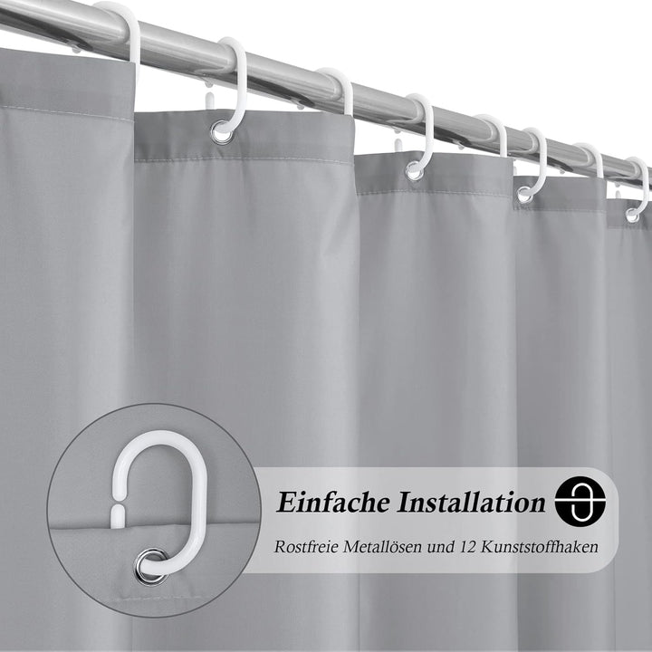 EurCross Duschvorhang 180x160 cm Grau Wasserdicht Stoff Duschvorhänge für Badezimmer Badewanne, Anti