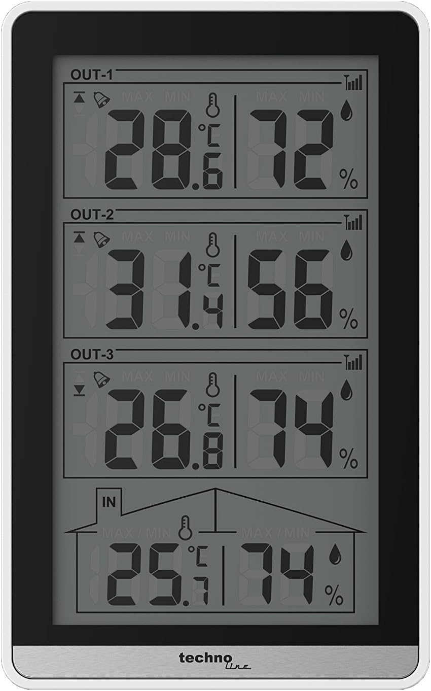 Technoline WS 7060 Temperaturstation, inkl. 3 Sensoren, weiss/schwarz, 8.2 x 4.1 x 13.4 cm, 8.2x4.1x