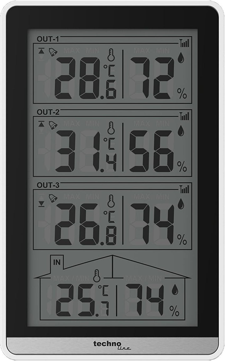 Technoline WS 7060 Temperaturstation, inkl. 3 Sensoren, weiss/schwarz, 8.2 x 4.1 x 13.4 cm, 8.2x4.1x