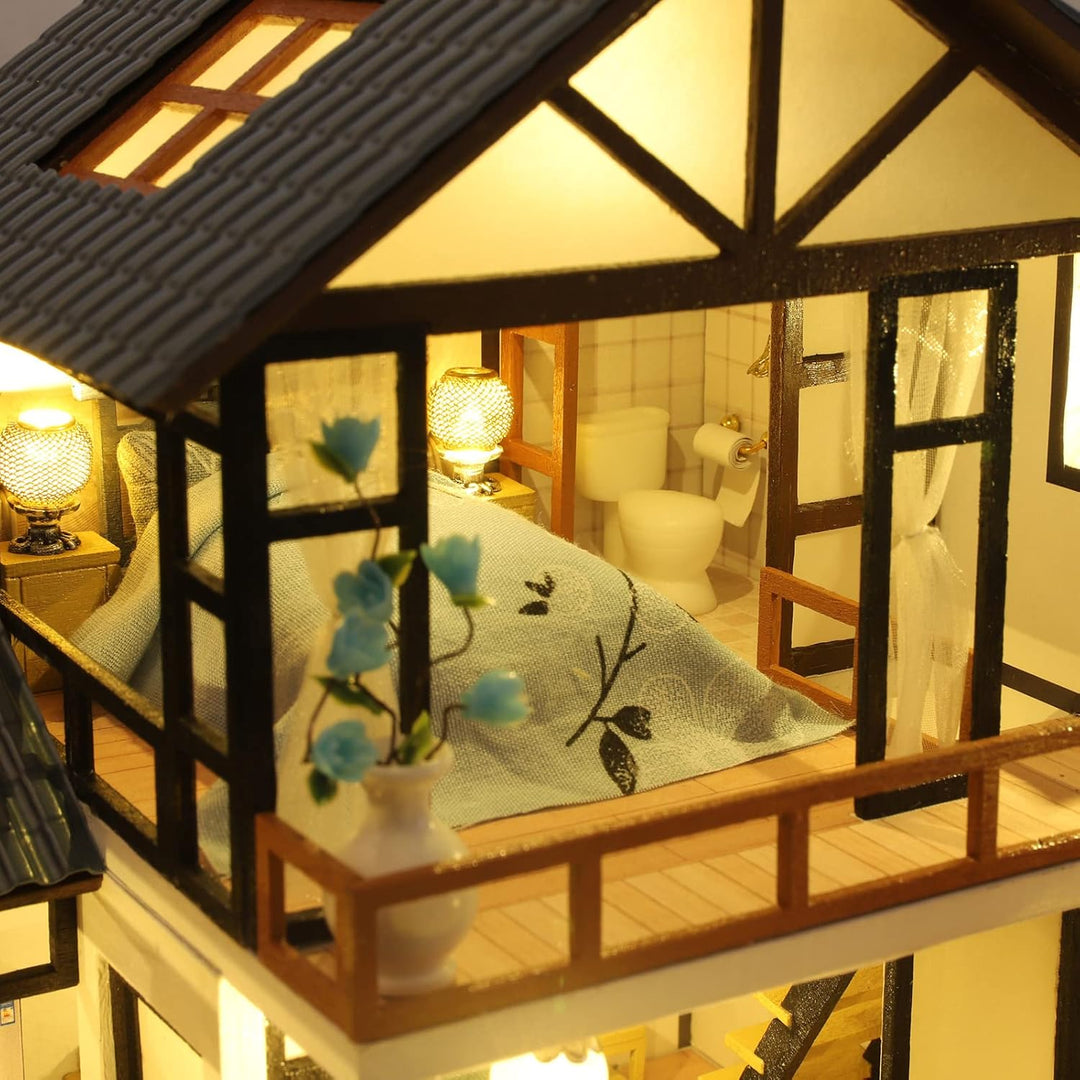 Cuteefun DIY Miniatur Puppenhaus Kit zum BAU Miniatur Haus mit Musik Möbeln und Werkzeugen Selber Ba