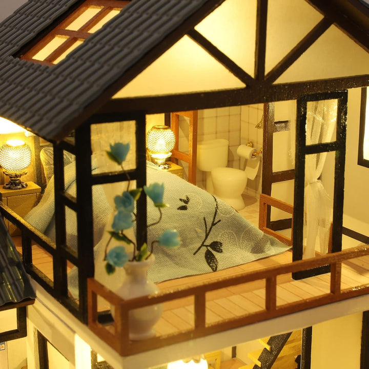 Cuteefun DIY Miniatur Puppenhaus Kit zum BAU Miniatur Haus mit Musik Möbeln und Werkzeugen Selber Ba