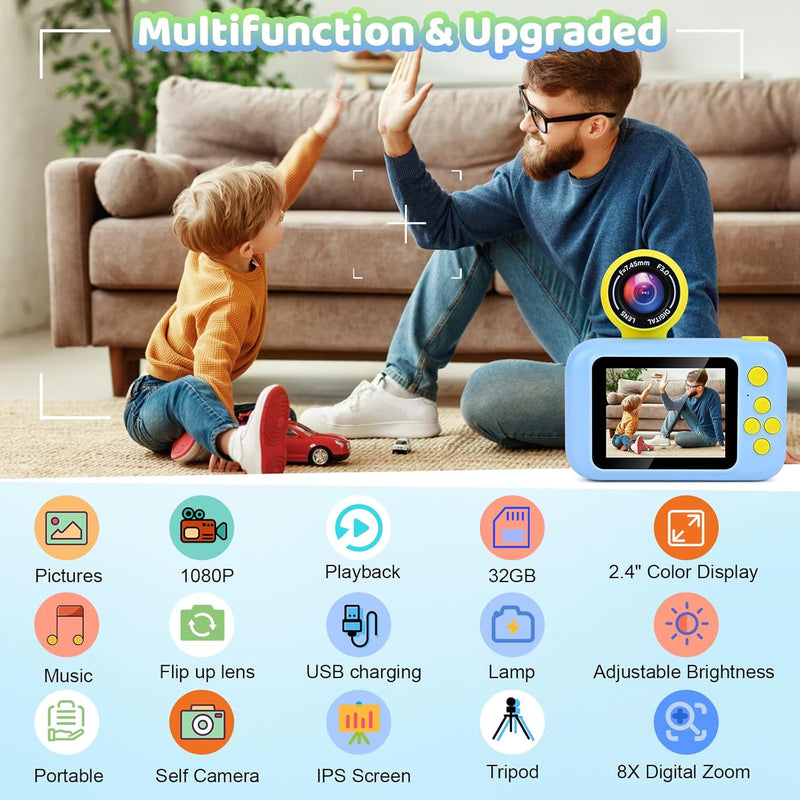 Kinderkamera, GuKKK Kinder Kamera 1080P HD Bildschirm, 2.4in Digitalkamera mit 32GB-Karte, Selfie Di