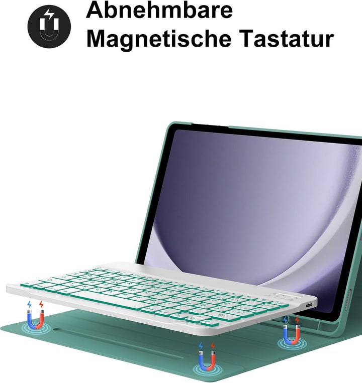 FOGARI Hülle mit Tastatur für Samsung Galaxy Tab A9 Plus 11 Zoll 2023 | Mit 7 Farben Beleuchtung Mag