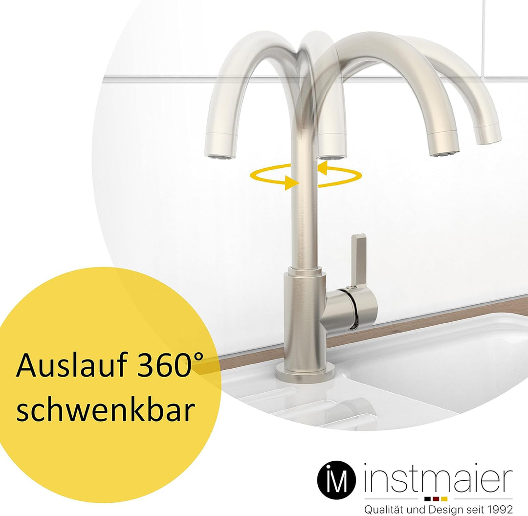 instmaier K3 Niederdruck Küchenarmatur | Wasserhahn Küche Edelstahl | Spültischarmatur mit hohem Aus