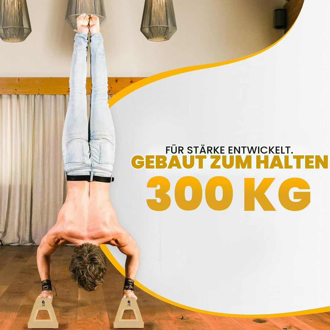 Grosse Liegestützgriffe – 2x rutschfeste &amp; gelenkschonende Holzgriffe – ideales Parallettes &amp; Calist