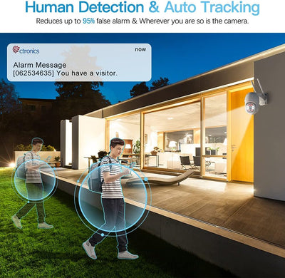 Ctronics PTZ Überwachungskamera Aussen, 1080P Kabellose IP WLAN Digitaler Zoom Outdoor Dome Kamera m