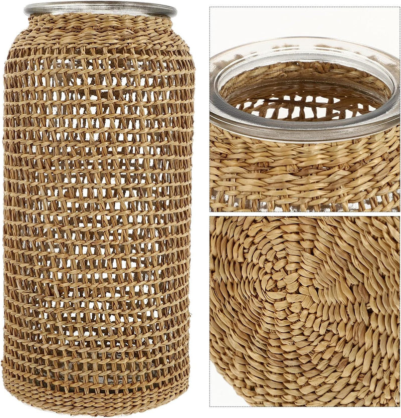 Cabilock Rattan Bodenvase Bouquet Vase Japanischen Vase Desktop Vase Wicker Vase Seegras Woven Stand