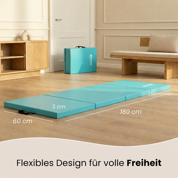 eyepower klappbare Turnmatte für Zuhause 180x60x5 cm - dicke Gymnastikmatte - Weichbodenmatte faltba
