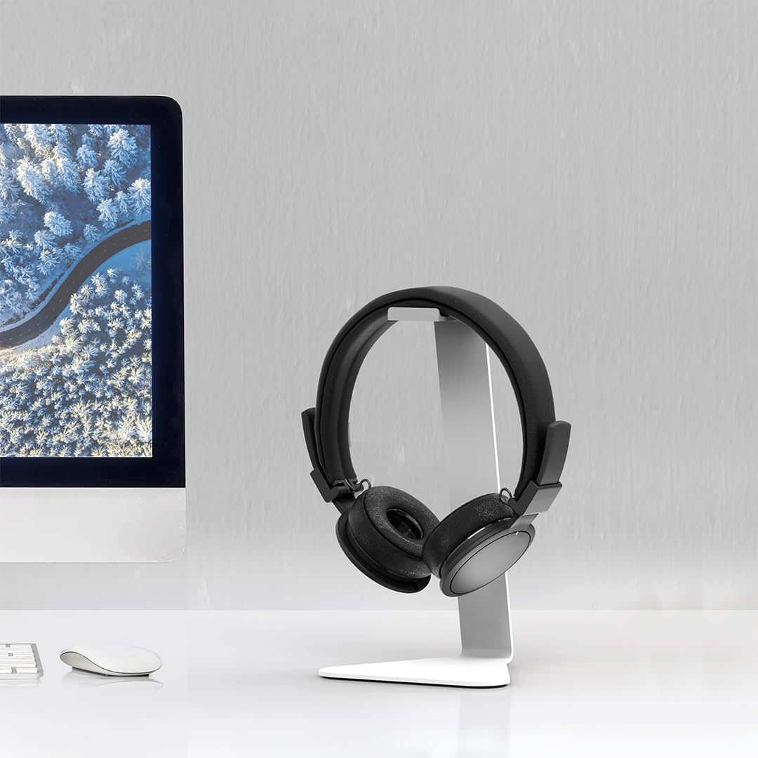 Kanto H1W Universal Headphone Stand with Curved Silicone Padding | White, White