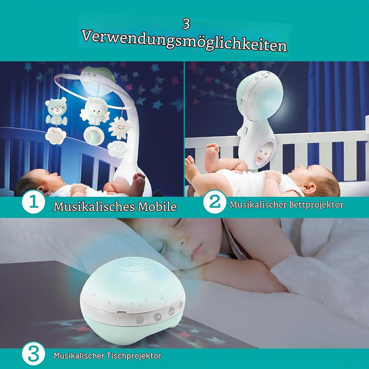 Infantino 3-in-1 Projektor Musik-Mobile, Umwandelbares Mobile, Lichtprojektor für Tisch &amp; Kinderbett