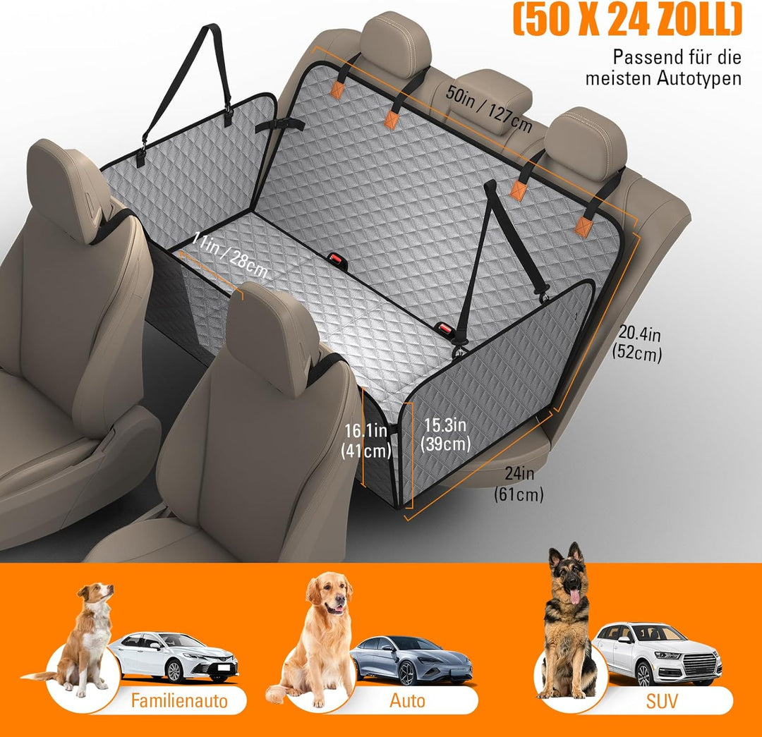 Hundedecke Auto Rückbank[127x62cm],Wasserdicht,Kratzfest mit Hartschale (300 Pfund Traglast),Rücksit