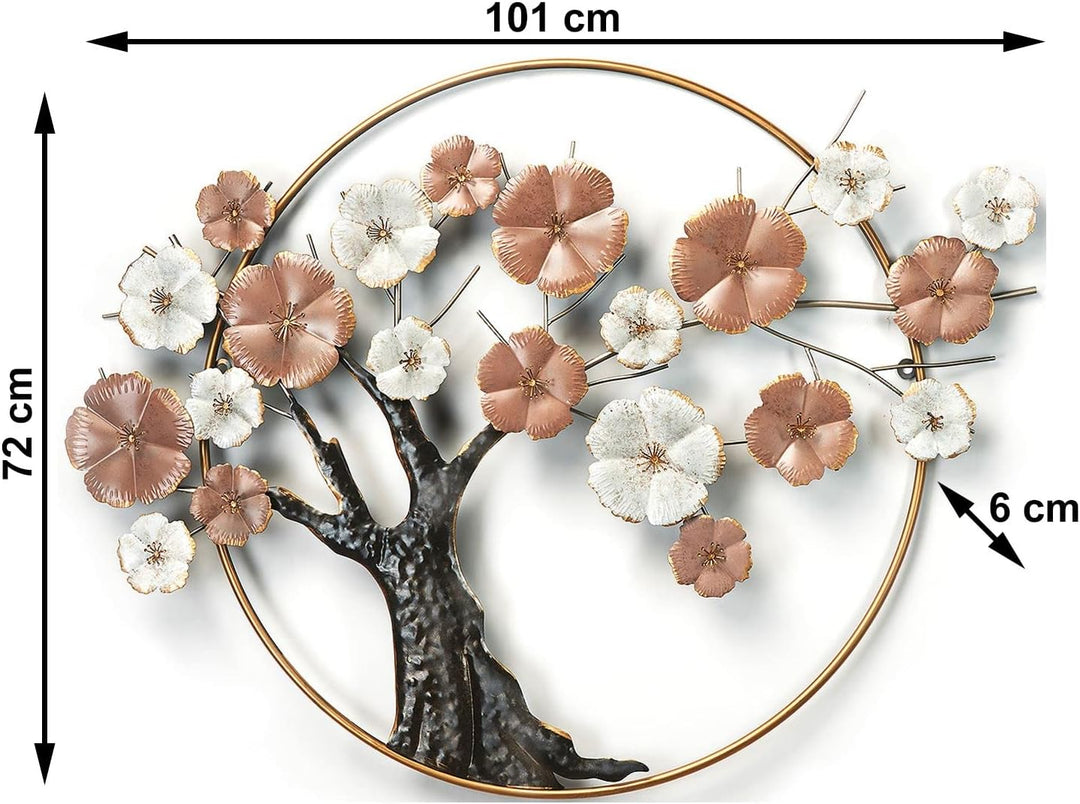 Kobolo Metallbild 3D Wanddeko - Cherry Blossom - aus Metall in Pastell- und Goldtönen